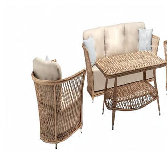 Sofa set 3-seater sofas beige armchairs coffee table terrace modern set