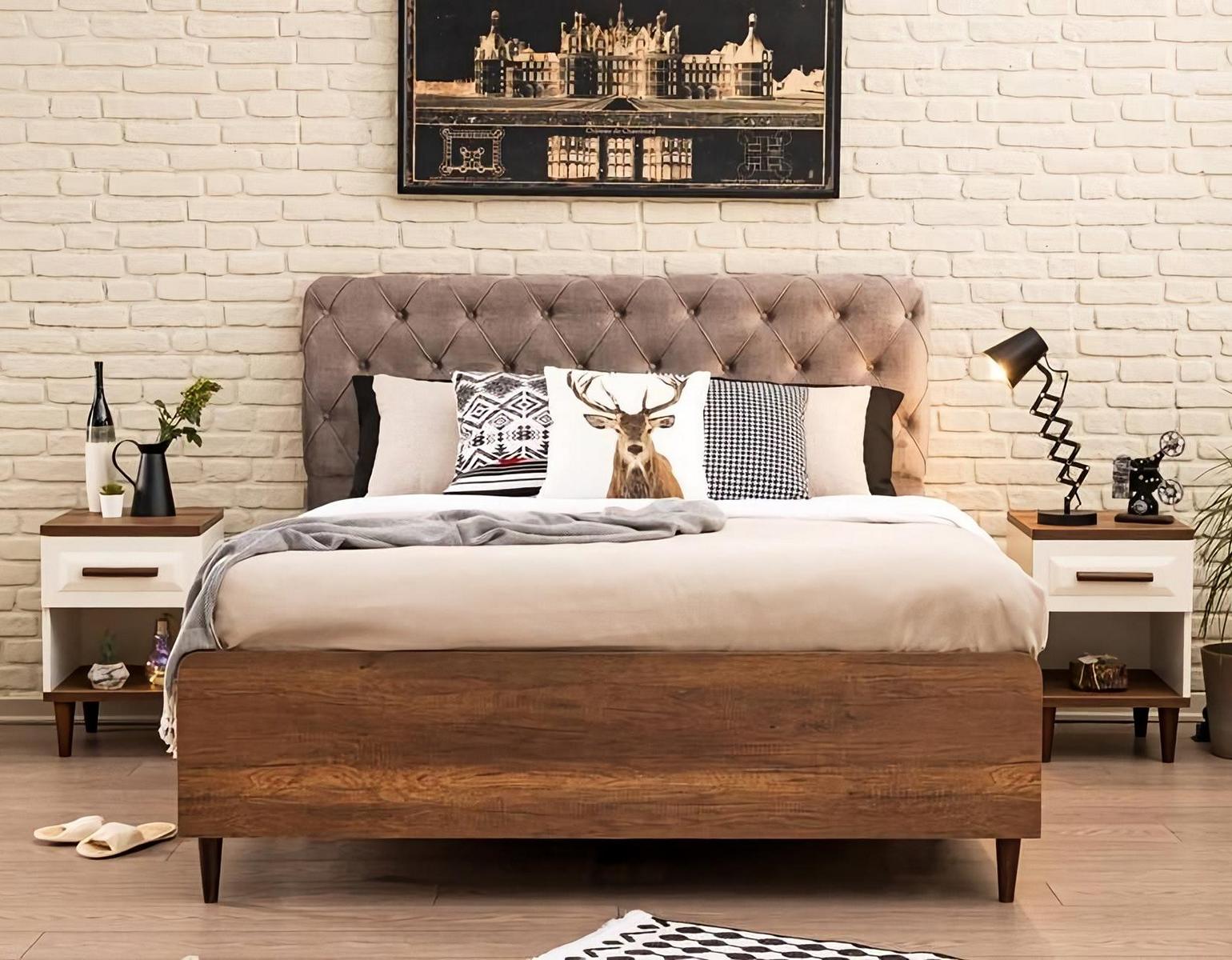 Bedroom 3-piece design furniture bed 2x nightstands luxury furniture