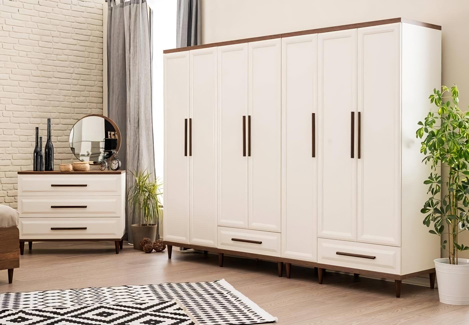 Bedroom 3-piece luxury complete wardrobe wooden furniture dresser with mirror