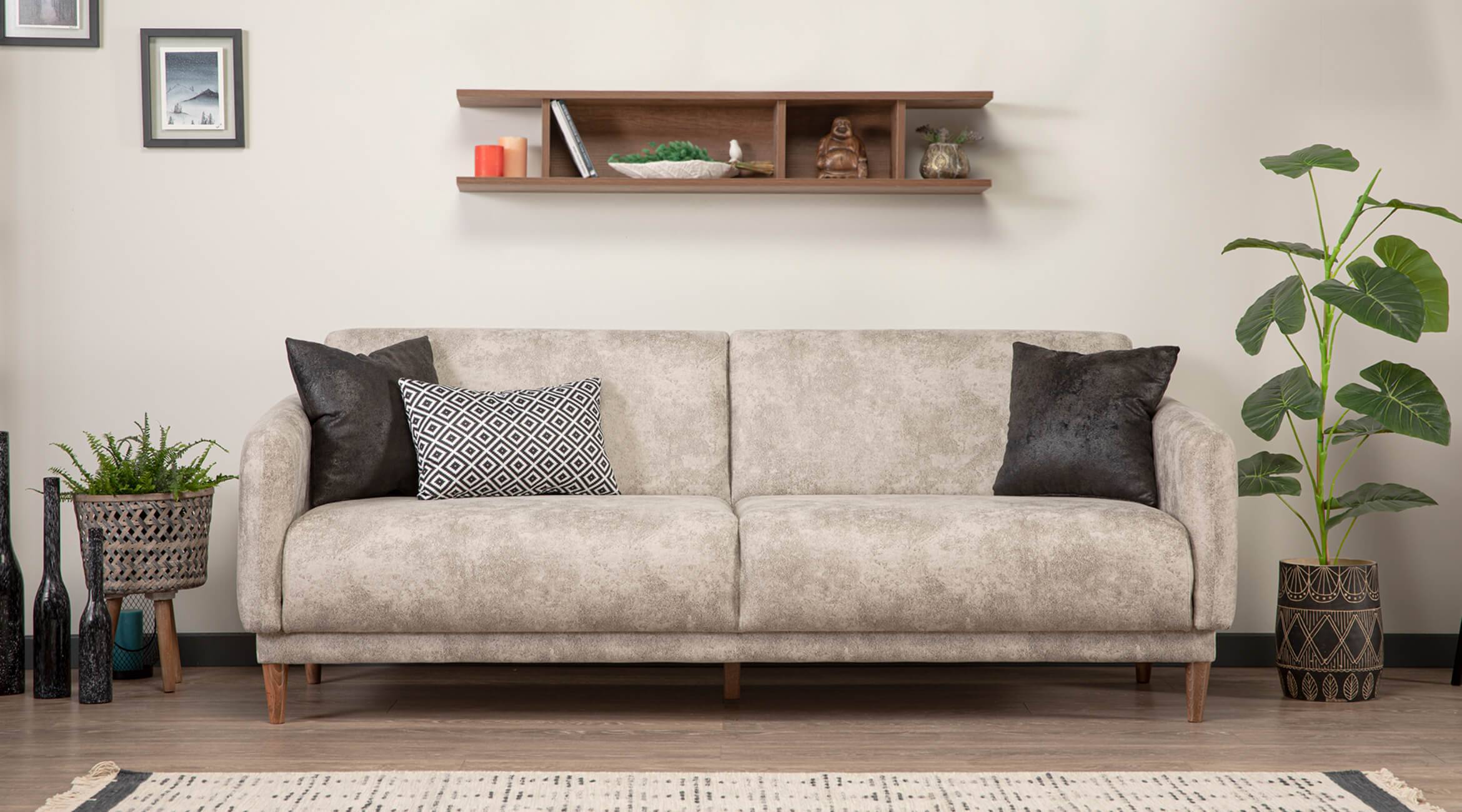 Sofa 3-seater with sleeping function with wall shelf designer living room set