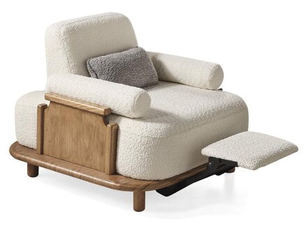 Designer White Armchair with Footrest Living Room Textile Single Luxury