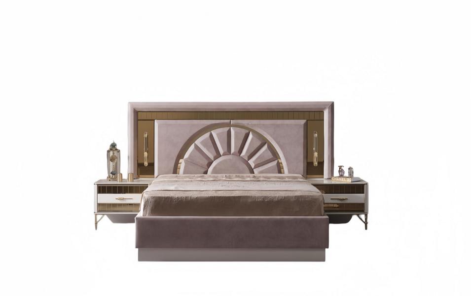 Bedroom upholstered bed furniture set bed 2x nightstands guest room 3 pieces