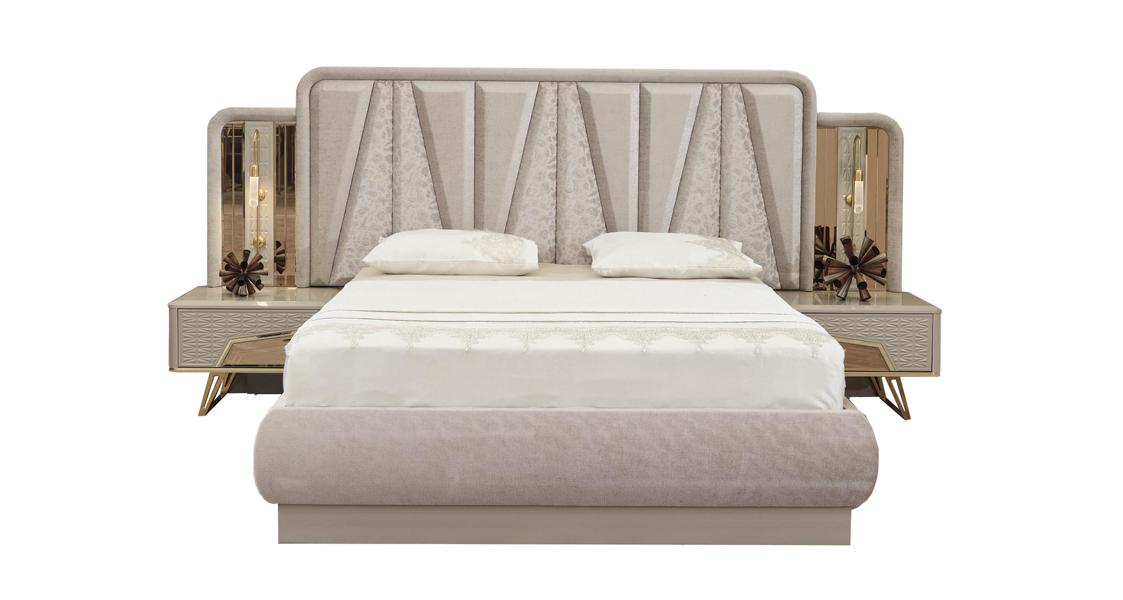 Bedroom furniture upholstered bed set bed 2x nightstands guest room 3-piece