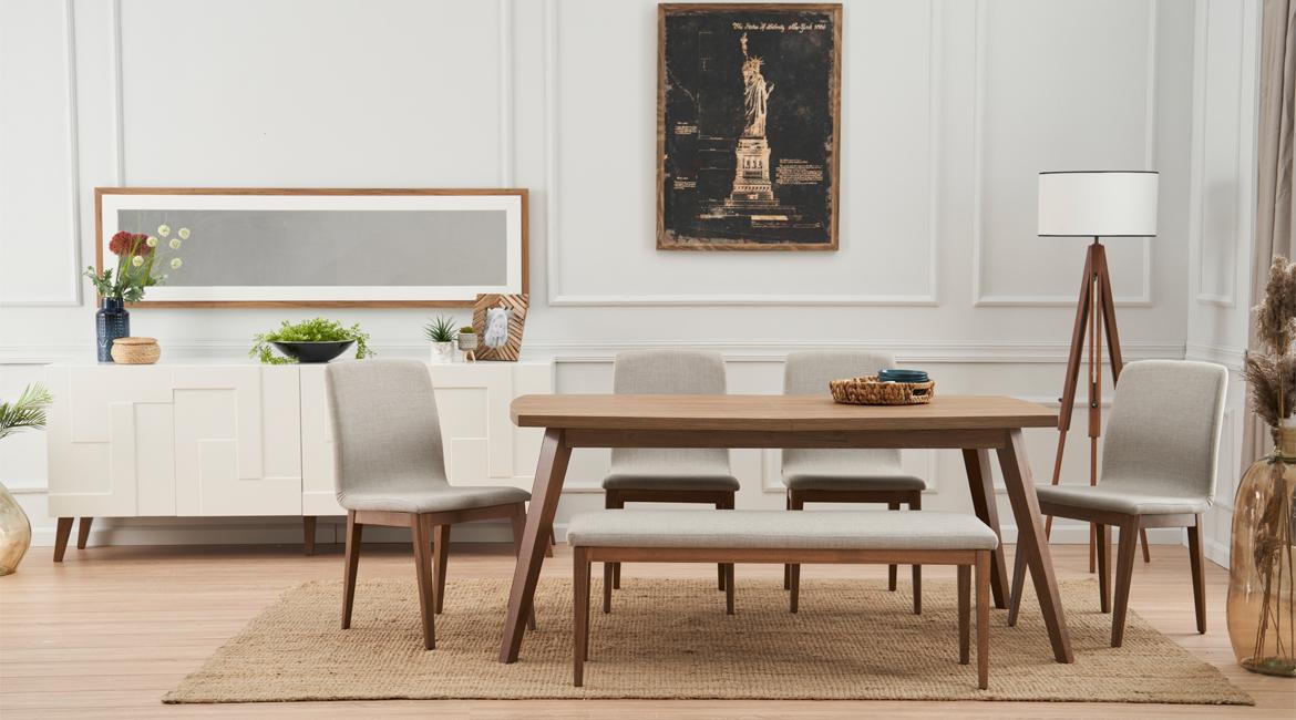 Dining set 8 pieces dining table + 4 chairs furniture sideboard bench