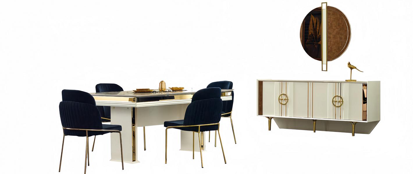 Dining Room Set Complete Dining Group Dining Set Mirror Console 7 pcs.