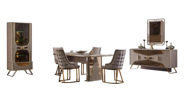 Dining group dining table chairs dining area seating furniture console mirror display cabinet 8-piece
