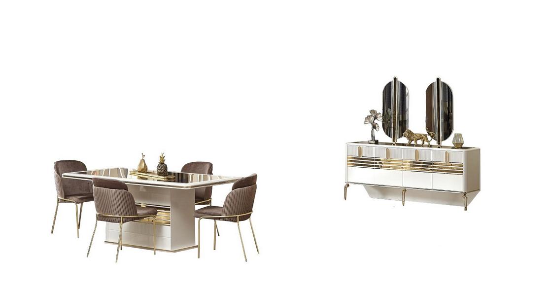 Dining room set complete set dining arrangement console mirror 8-piece.