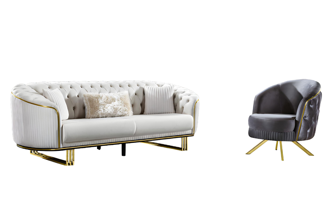 Living room set 2-piece 3+1 sofa armchair textile Chesterfield seating group