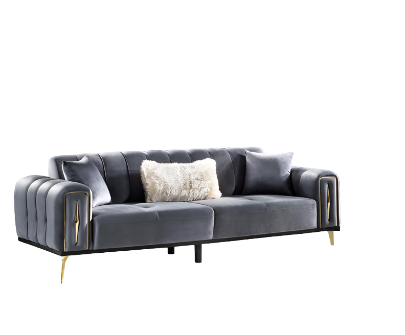 Luxury 3-Seater Sofa Gray Modern Couches Furniture Living Room Sofas Upholstered