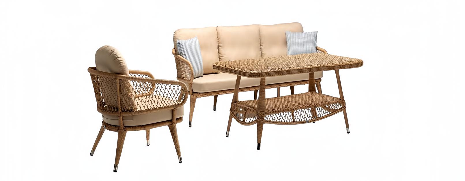 Sofa set coffee table 3-seater sofas beige armchair modern terrace set