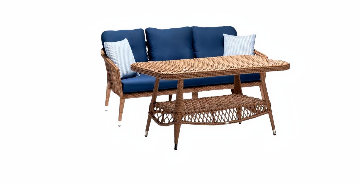 Brown 3-Seater Sofa Coffee Table Set Sofas Rattan Luxury Modern