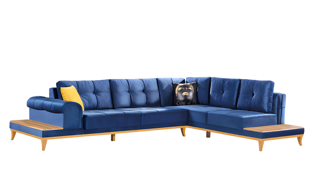 Blue Fabric Corner Sofa L Shape Couch Design Upholstered Textile Modern Sofas