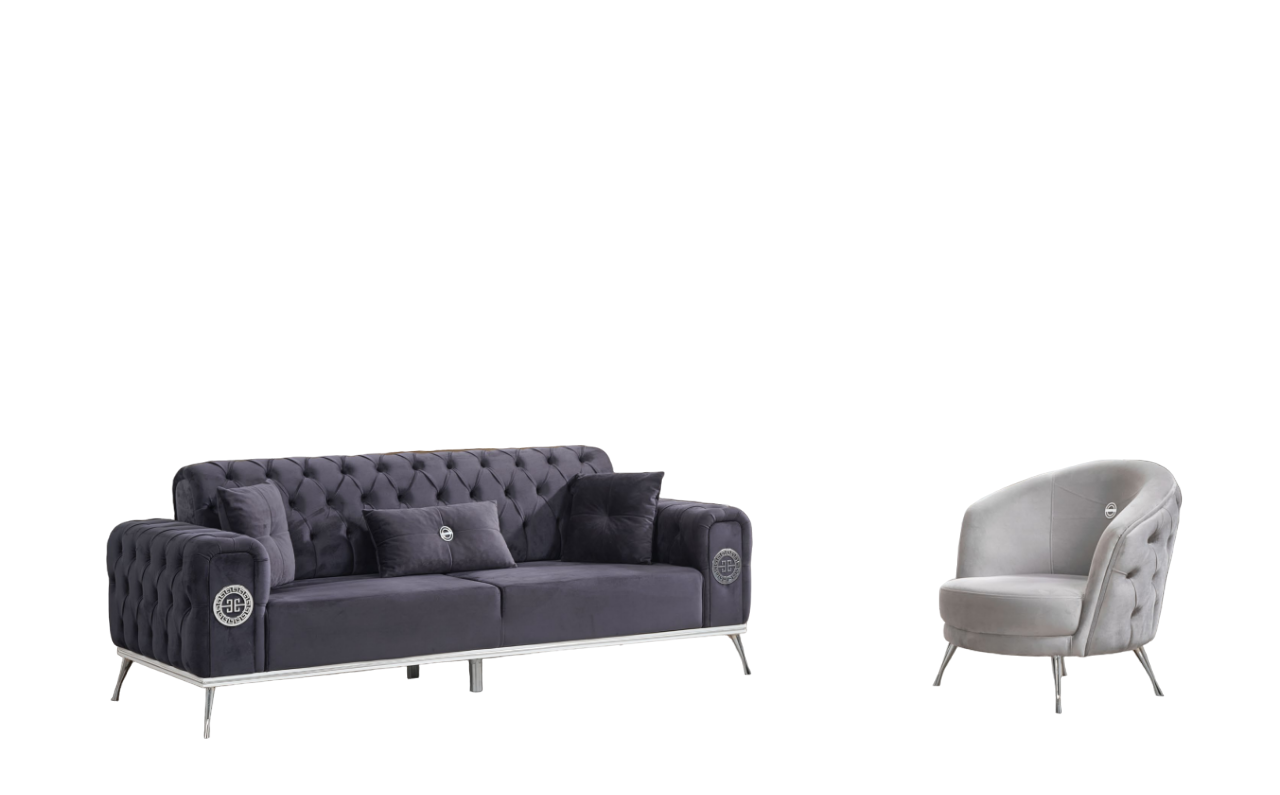 Sofa set 3+1 seat couch design upholstered modern gray textile fabric bench new