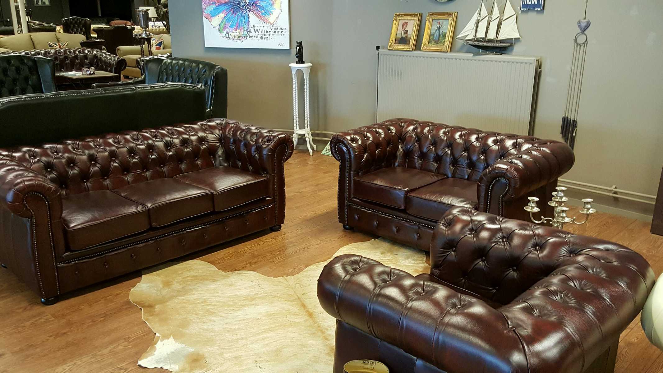 Chesterfield Sofa set Sofa Couch upholstery 3+2+1 leather sofa complete set