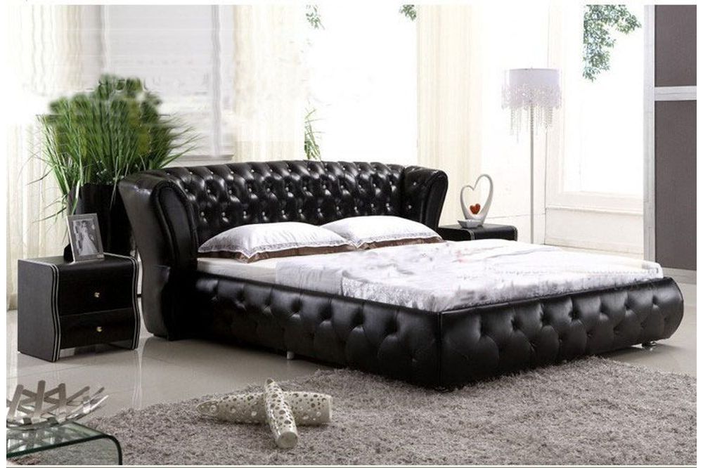 XXL Chesterfield leather bed beds leather upholstered marriage designer new 4795