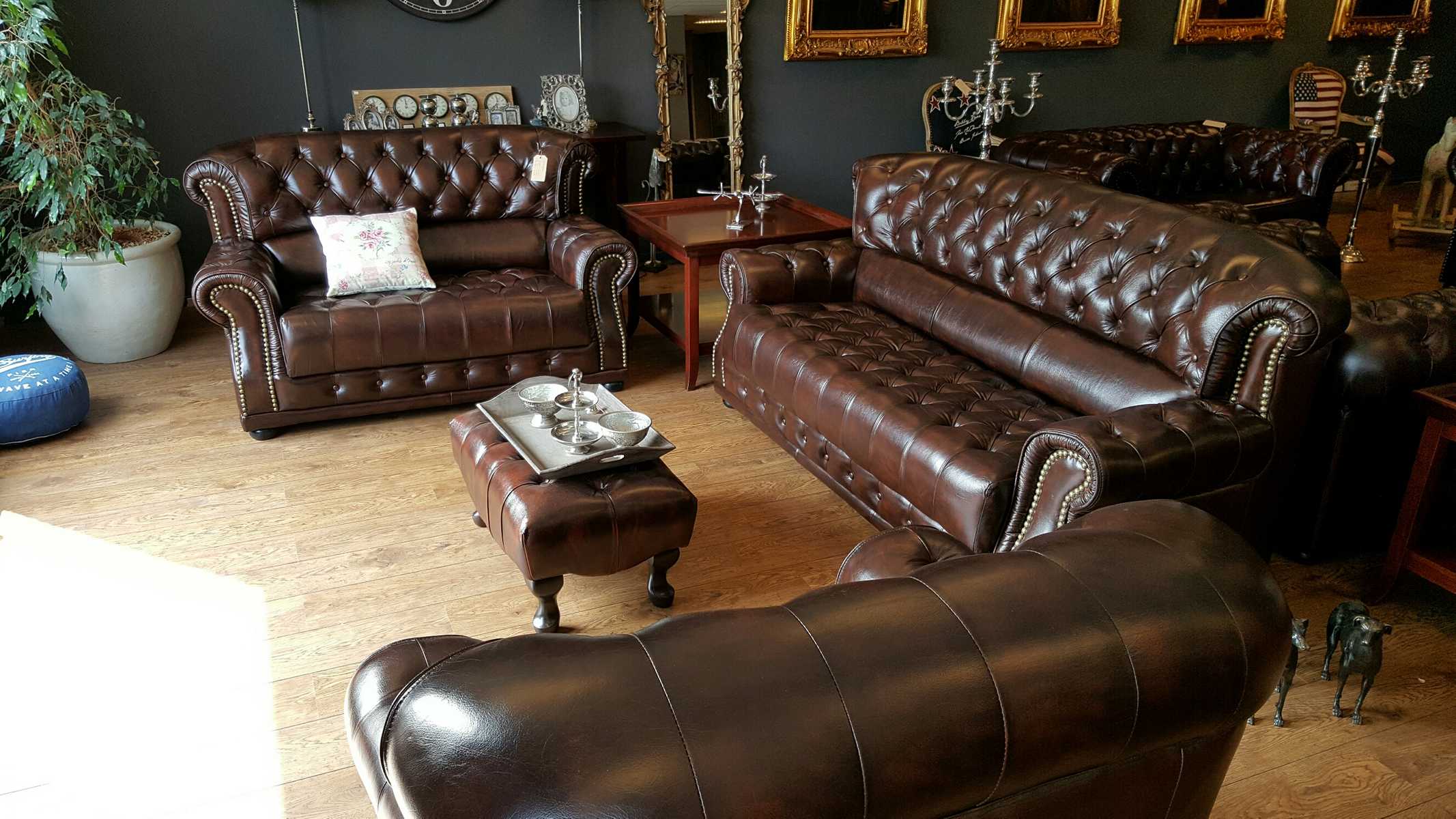 Chesterfield Full Leather 3+2+1 Sofa Set Couch Upholstered Seating Set Arlington