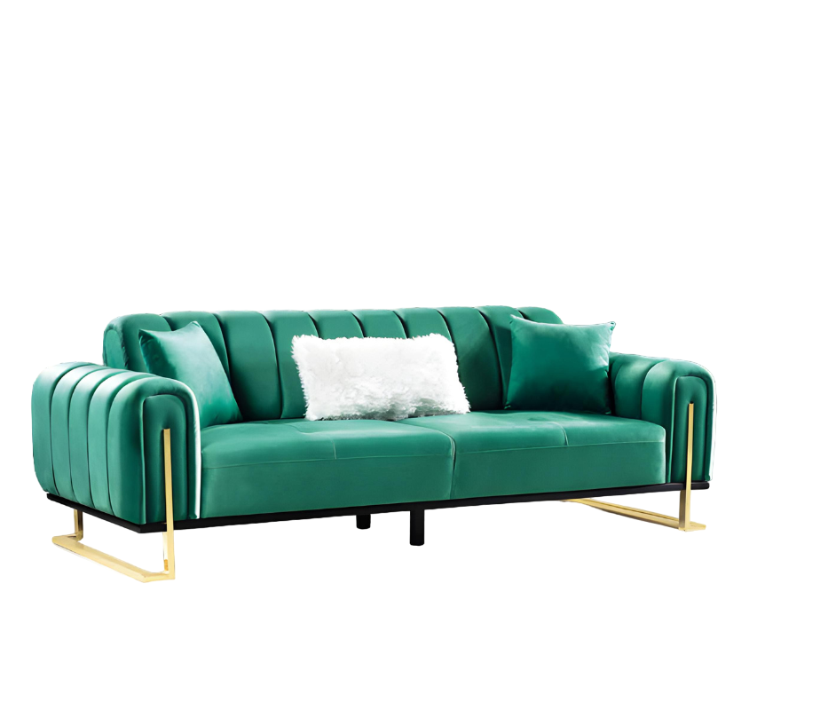 Modern Green 3-Seater Sofa Luxury Upholstered Couch Textile Furniture Fabric