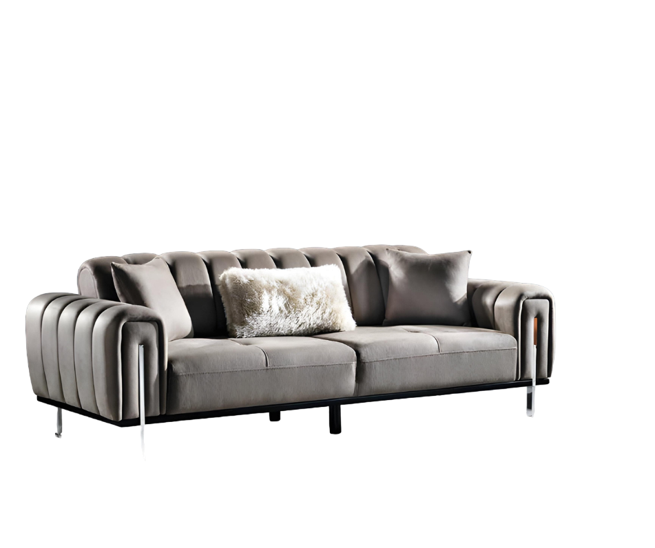 Design 3-Seater Sofa Gray Couch Upholstered Big Luxury Sofas Textile Seat