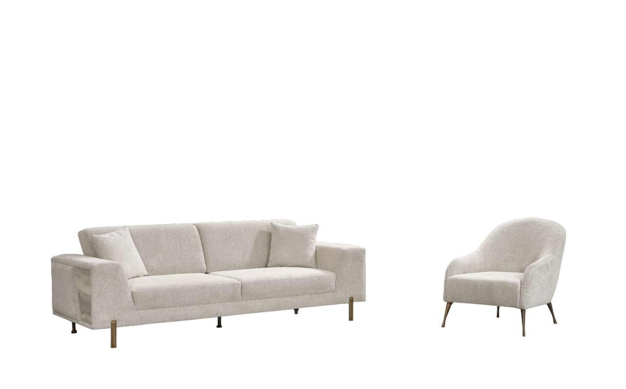 Living room set 2-piece. 3-seater sofa with armchair, modern design fabric sofas.