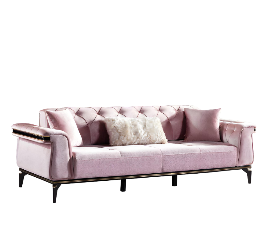 Designer 3-Seater Sofa Luxury Wooden Furniture Textile Upholstered Furniture Couch Fabric