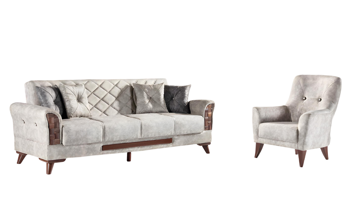 Sofa set upholstered couches furniture set 2 pieces 3-seater sofa armchair gray textile