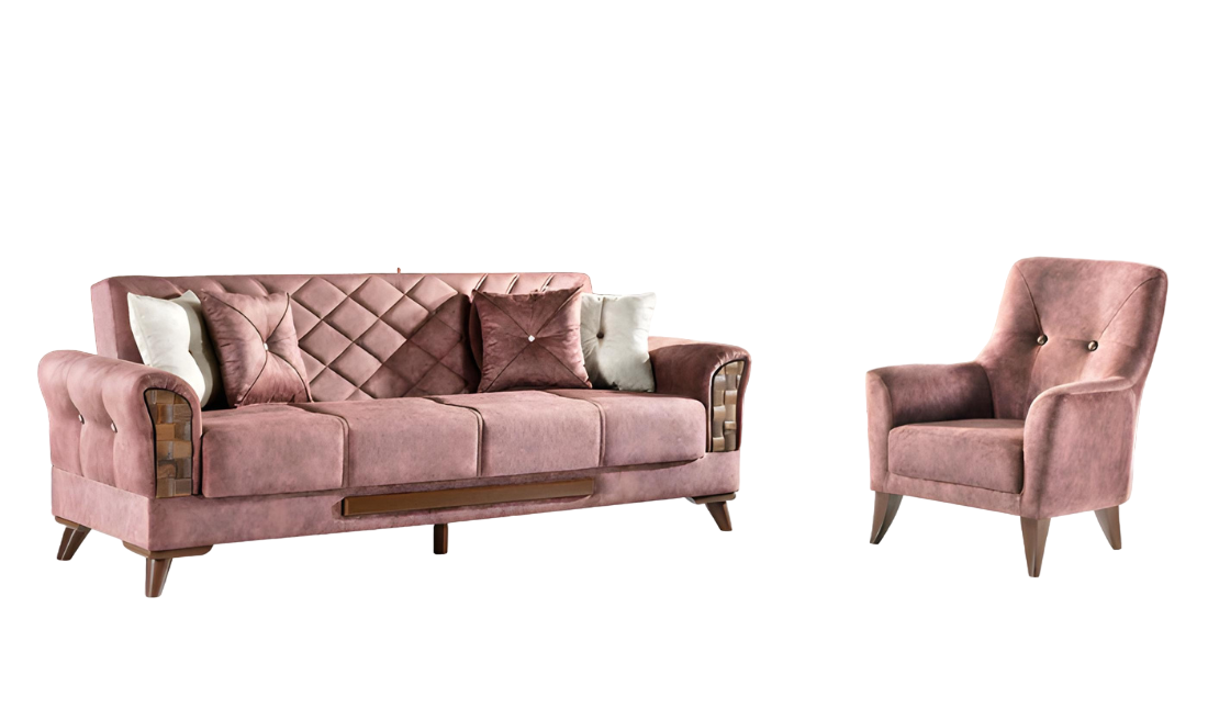 Sofa set 3+1 seating set sofas armchairs wood textile upholstery