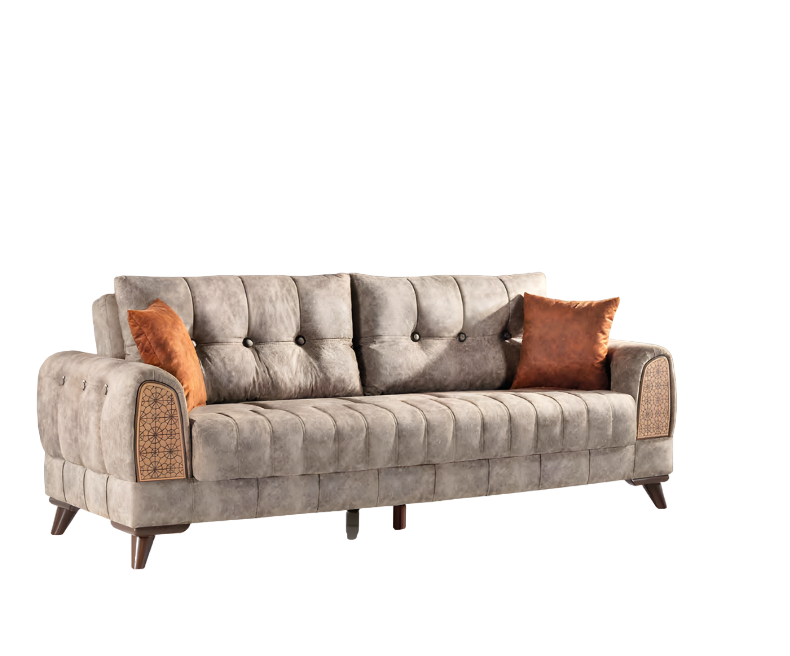 Luxury 3-Seater Sofa Living Room Furniture Elegant Sofa 230cm Textile Brown New