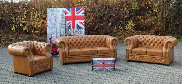Chesterfield 3+2+1 Genuine Leather Sofa Set Vintage Oxford Sofa Couch Upholstered Seating