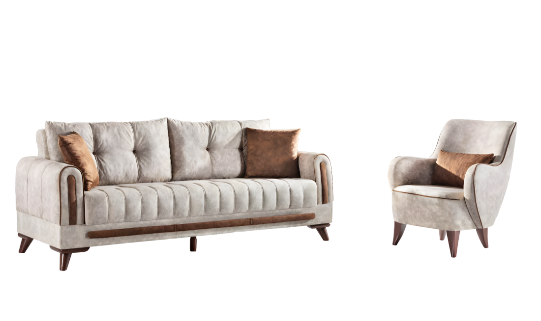 Sofa set 3+1 seating set sofa armchair wood textile couch set