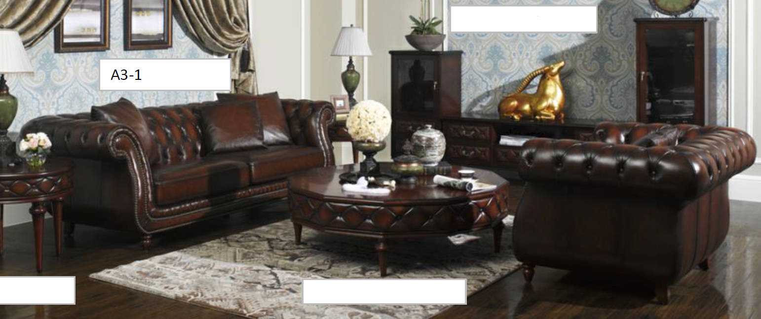 Classic Upholstered Sofa Chesterfield 3-Seater Set 100% Genuine Leather A3