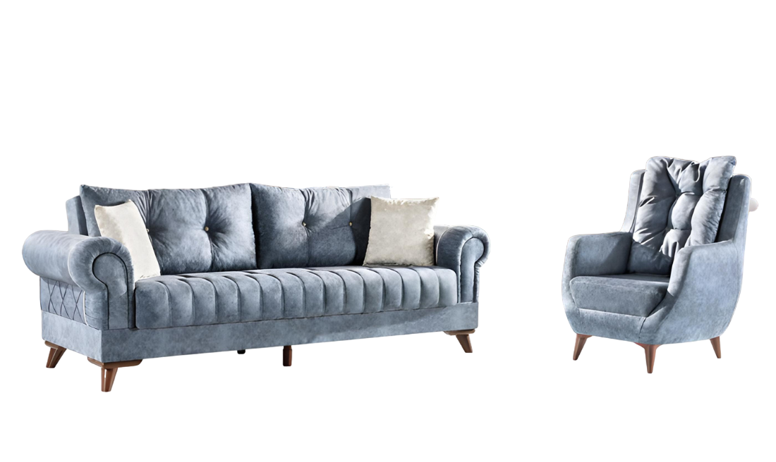 Sofa set 3-seater sofa armchair gray 2-piece 3+1 couch set