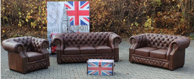 Chesterfield 3+2+1 Vintage Real Leather Sofa Set Oxford Sofa Couch Upholstery Seat