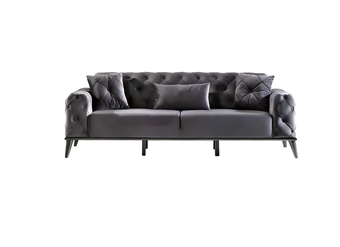 Black 3-Seater Sofa Living Room Modern Couches Sofas Upholstery 225cm