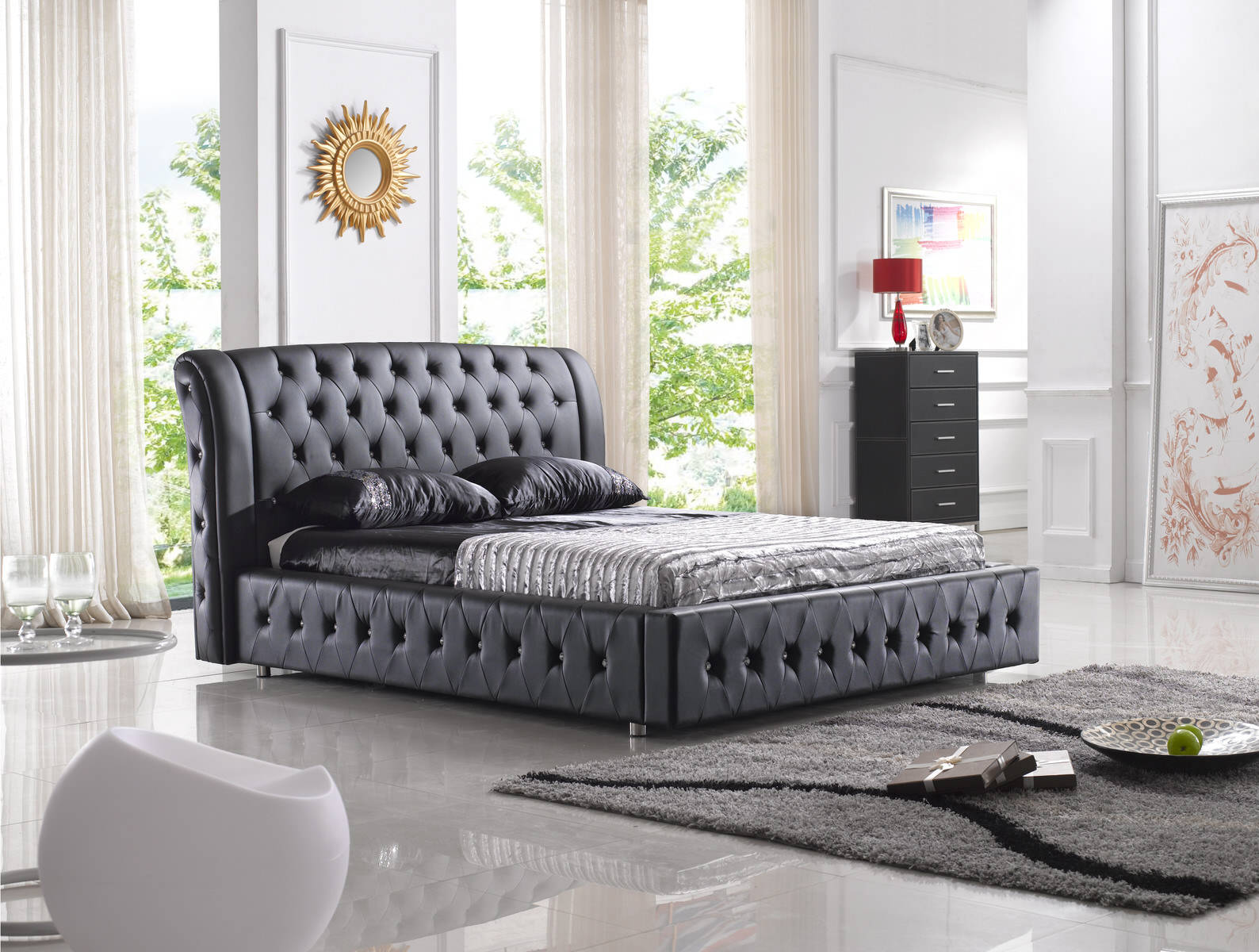 UPHOLSTERED BED LEATHER BED BED BED MODEL S-9270 black 160/180/200X220CM