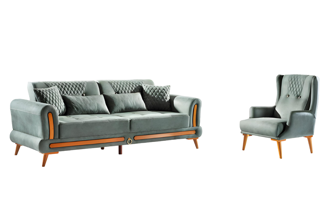 Designer living room set 3-seater sofa and armchair gray color 2 pieces 3+1 couches