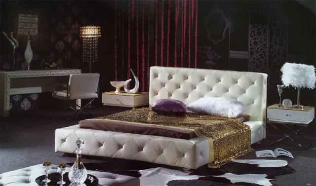 Elegant designer bed leather bed Chesterfield upholstered bed double bed new