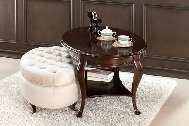 Round stool leather ottoman with table serving table 2-piece set Verona furnishings
