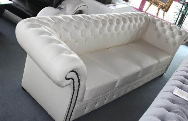 Chesterfield luxury couch sofa with crystal stones full leather upholstery set new