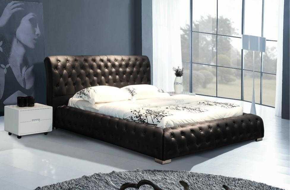 Chesterfield Upholstered Double Marriage Beds Modern Designer Bed Leather Textile 9178B