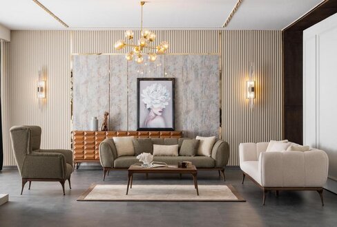 Sofa set seating group 2x sofas 3-seater armchairs coffee table living room