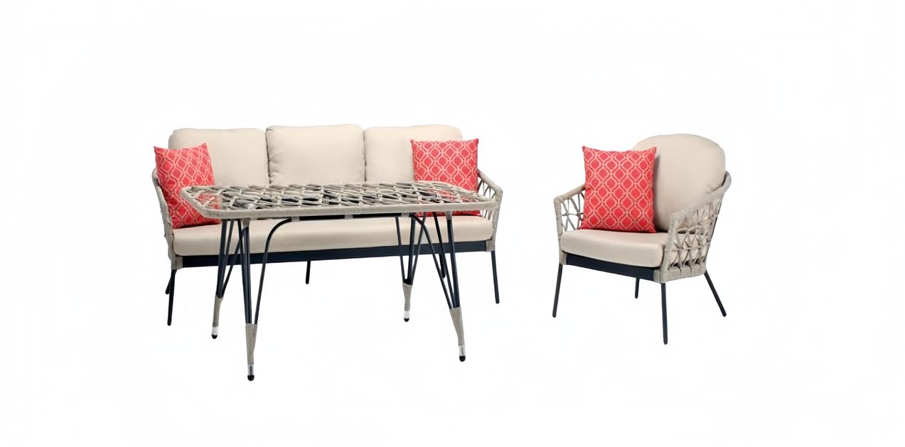 Beige sofa set rattan luxurious sofa 3-seater modern armchair coffee table