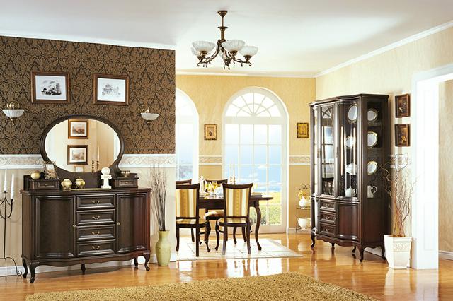 Classic dining room display cabinet, sideboard, chairs, table, Chippendale, living room, 10 pieces.