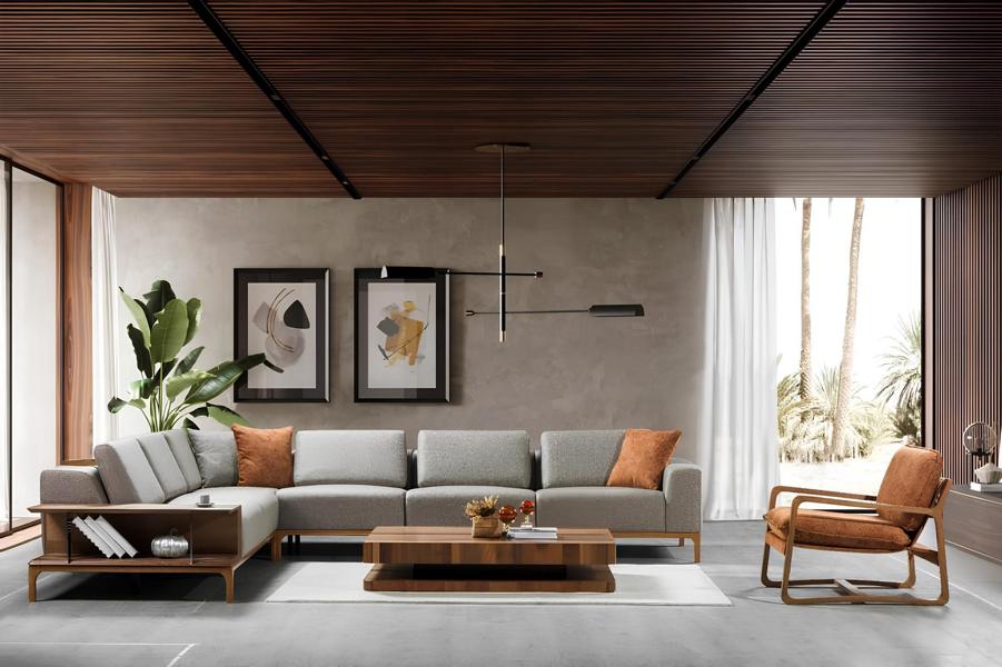 Comfortable Gray Corner Sofa L-Shape Armchair Modern Fabric Sofa Set Corner Unit Couch