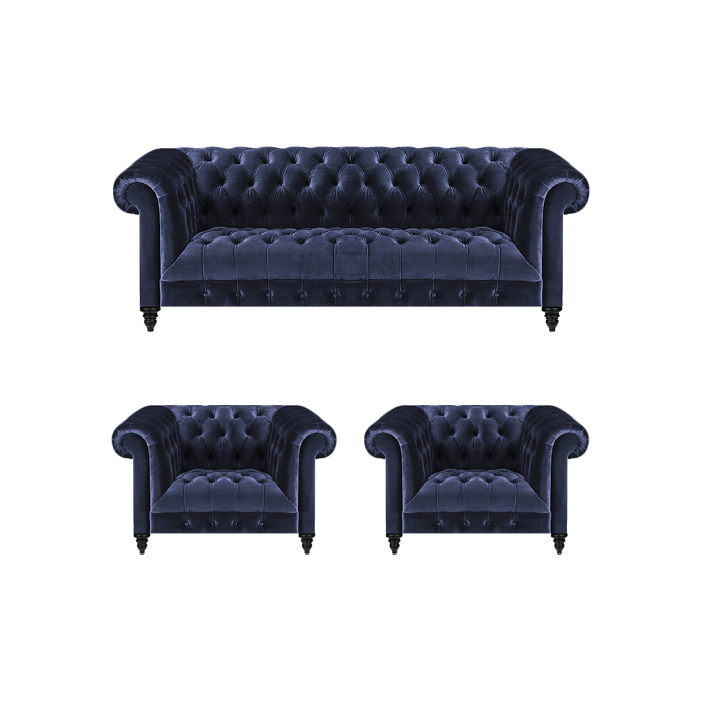 Living room furniture 3-piece upholstered furniture Chesterfield complete set.