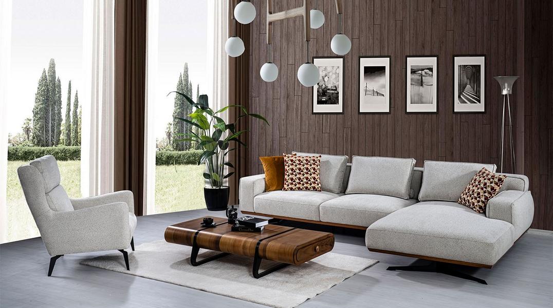 Stylish living room set corner sofa L-shape with armchair comfortable textile sofa new