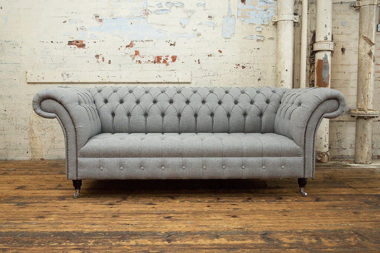 Living Room Chesterfield Sofa Design Textile Couches Sofas Three-Seater Gray Couch