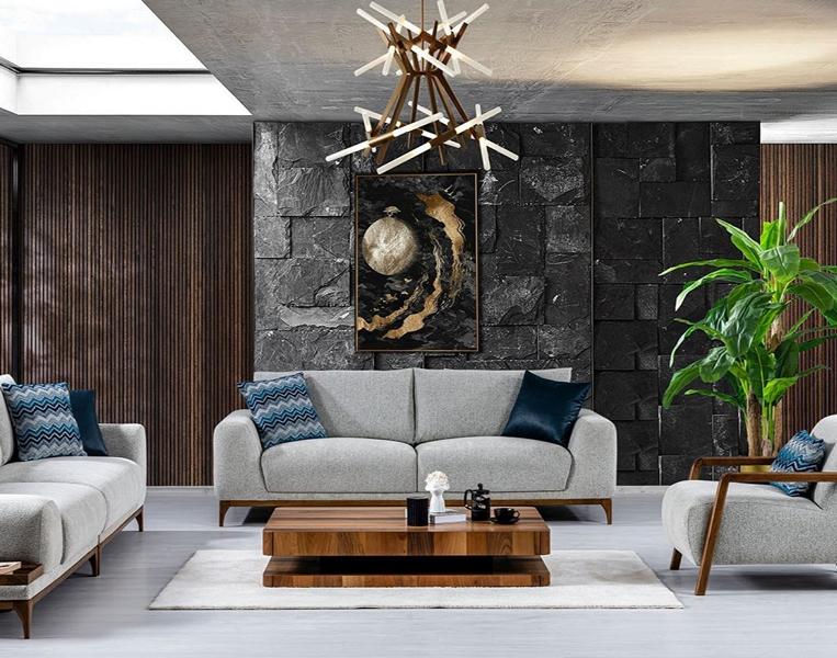 Delicate Sofa 3-Seater Gray Textile Three-Seater Sofa Elegant Couch Living Room