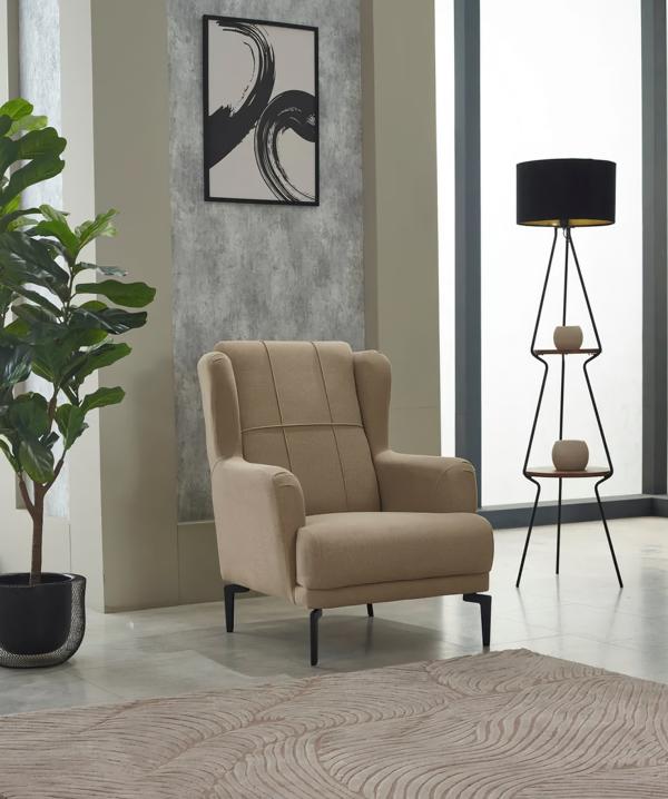 Single Seater Living Room Armchair Fabric Upholstered Seat Modern Beige