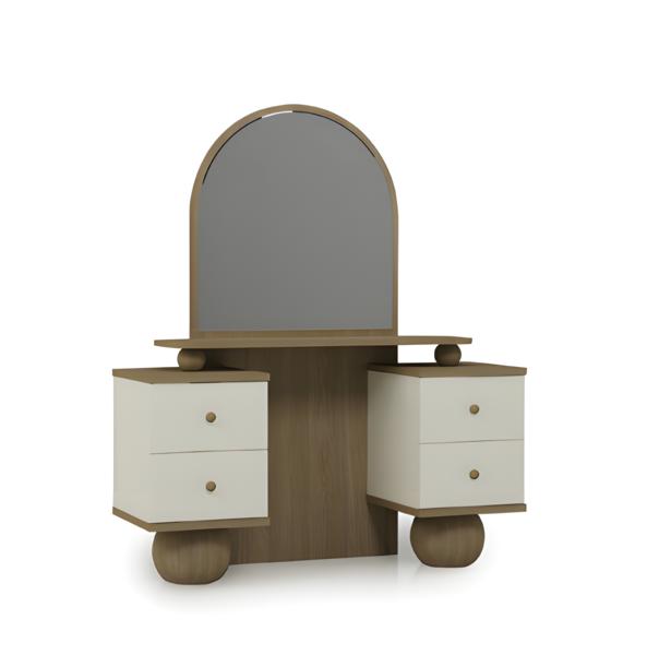 Elegant light brown makeup table with mirror functional furniture for the bedroom.