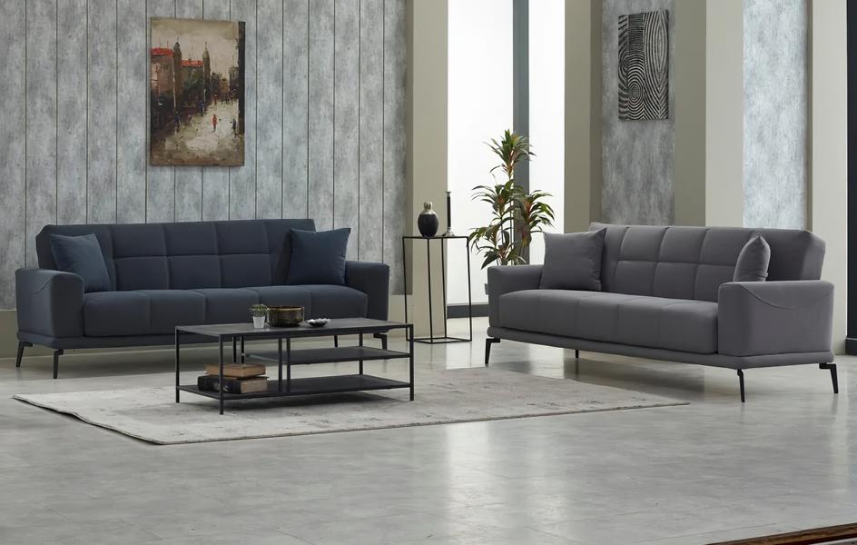 Group three-seater fabric sofa gray upholstered sofa couch 3-seater sofa 2-piece
